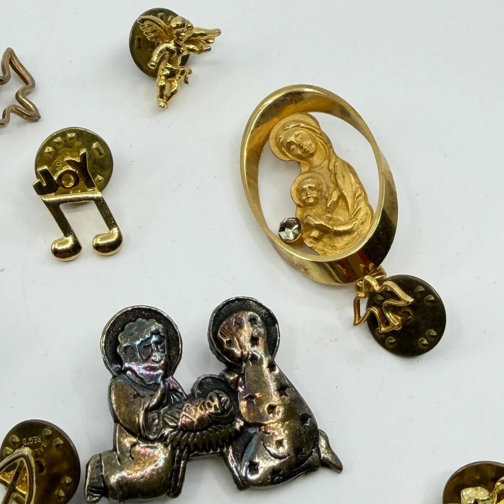 Religious Christmas Enamel Angel Madonna Cherub Joy Lapel Pin Brooch Lot Gift